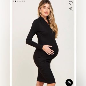 A ribbed maternity dress- long sleeves, a wrap vneckline & side ruching size 4